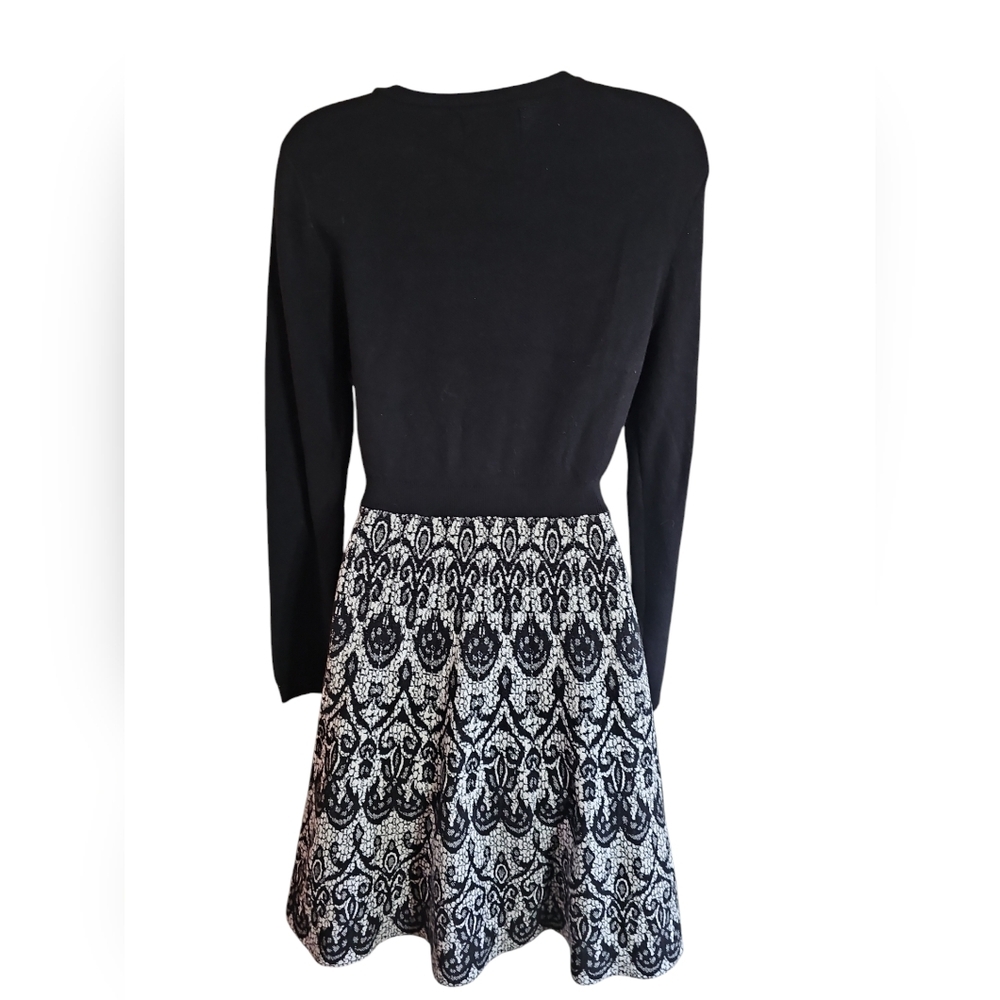 Cynthia Rowley Womens Medium Black Sweater Dress Gothic Pattern Flared Retro - Picture 3 of 7
